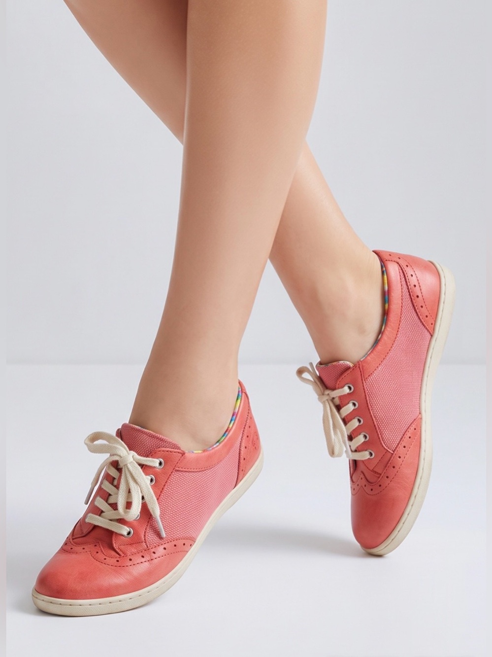 Born Coral Leather Pink Canvas Wingtip Lace-Up Women's Funky Cute Sneakers
